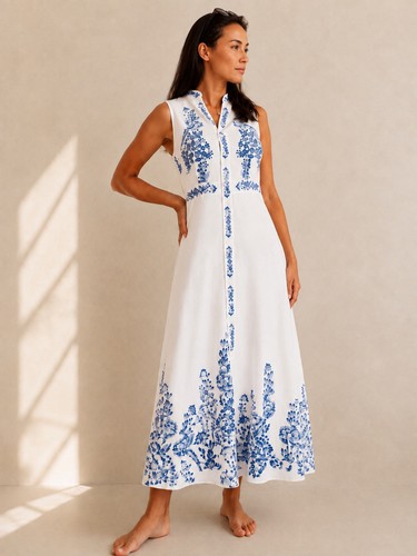 Vestito maxi donna bianco/blu