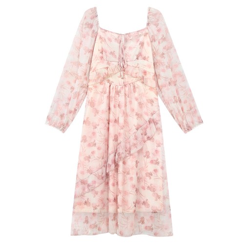 Chiffon abito fiori midi - chiffon,