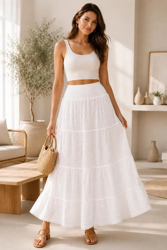 Maxi gonna donna bianca cotone