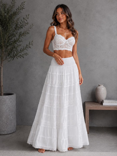 Maxi gonna bianca ricamata - , con