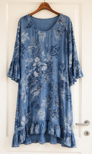 Mini vestito azzurro - stampa, a